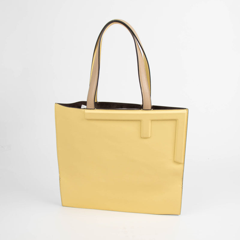 Fendi Yellow Beige  Leather Flip Medium Bag