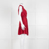 Saloni Red Silk Sleeveless Belted Dress