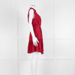 Saloni Red Silk Sleeveless Belted Dress