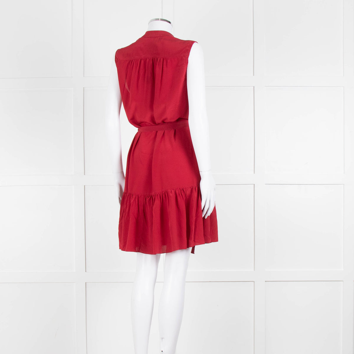Saloni Red Silk Sleeveless Belted Dress