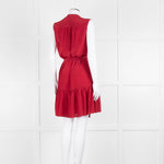Saloni Red Silk Sleeveless Belted Dress