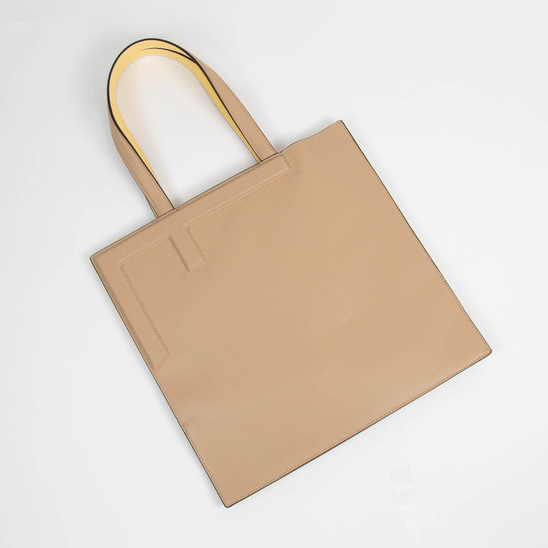 Fendi Yellow Beige  Leather Flip Medium Bag