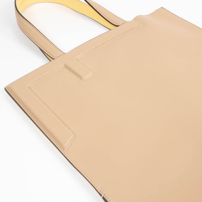Fendi Yellow Beige  Leather Flip Medium Bag