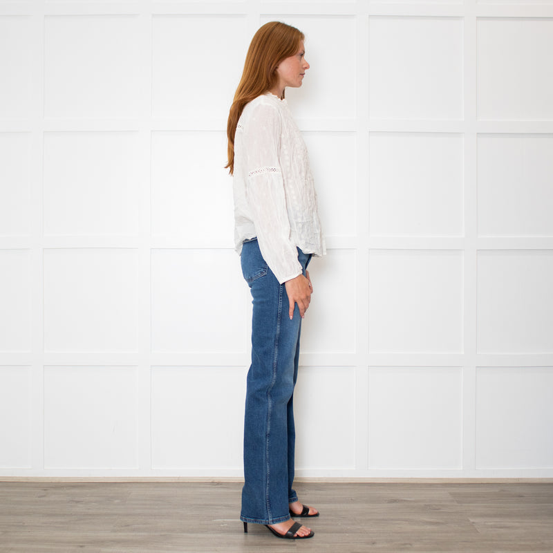 Ba&sh Cream Embroidered Button Up Blouse