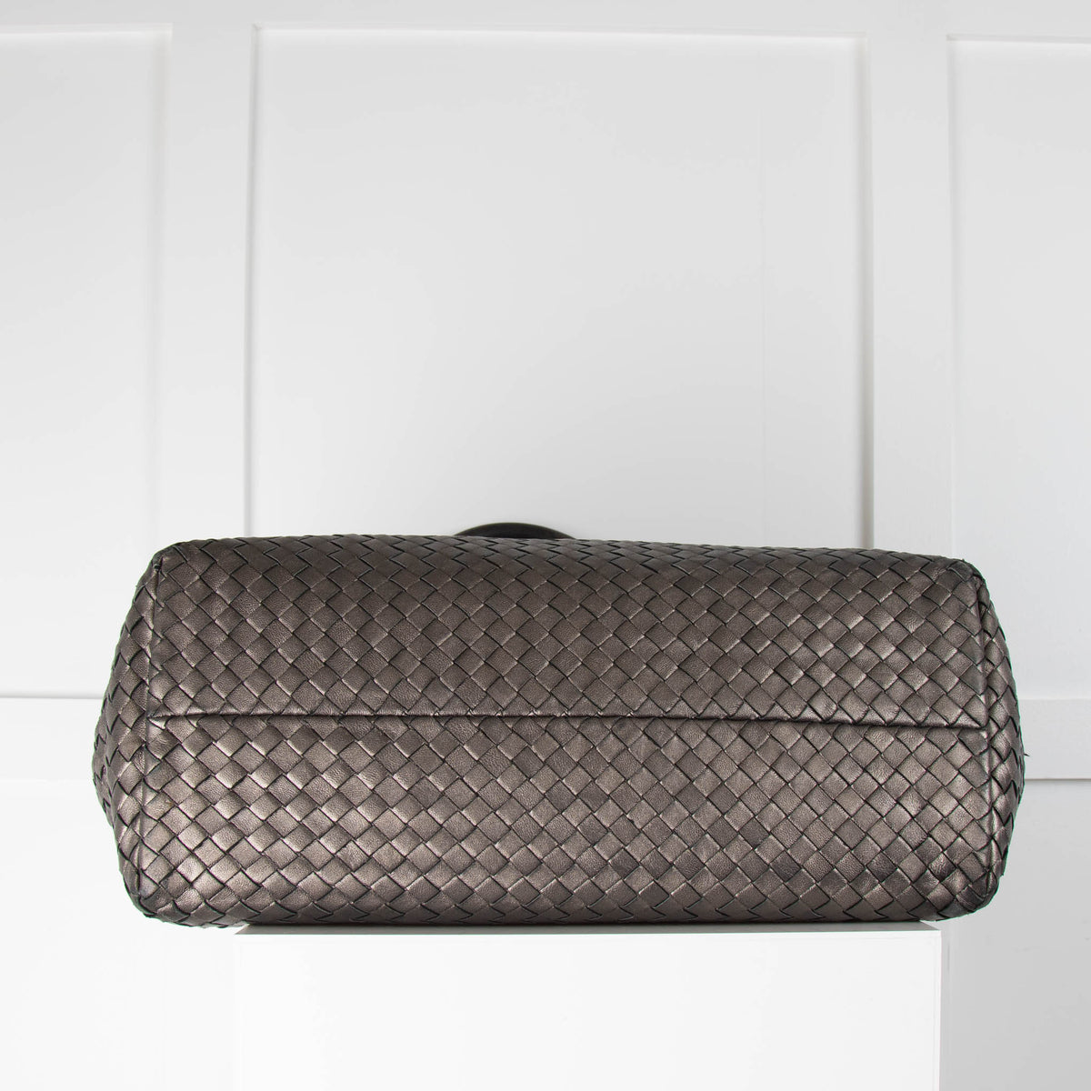 No Brand Metallic Grey Plaited Leather Tote