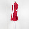 Saloni Red Silk Sleeveless Belted Dress