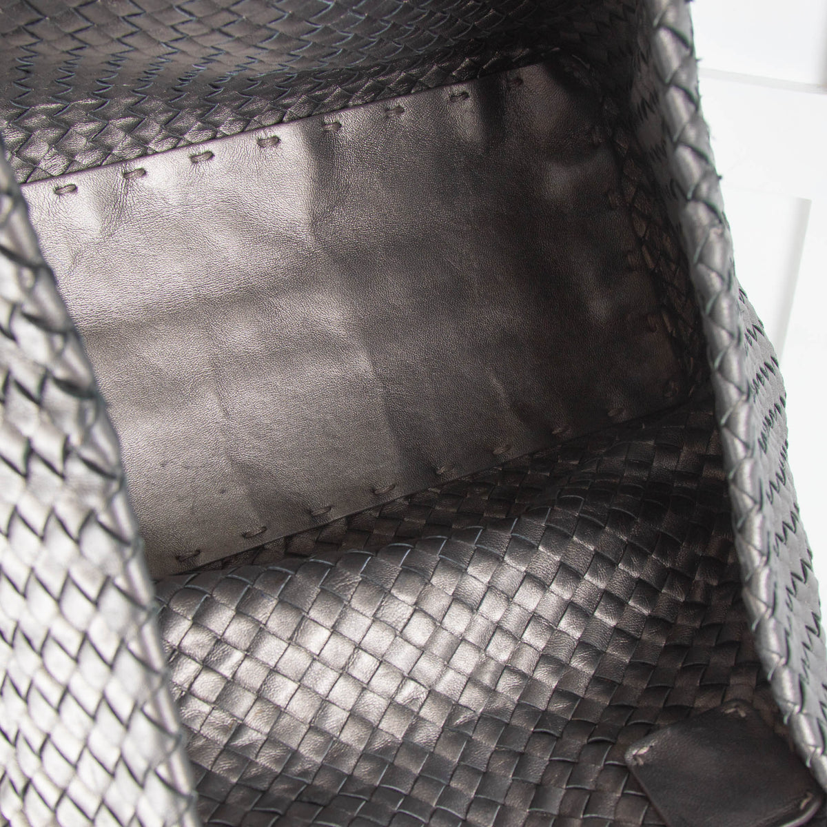 No Brand Metallic Grey Plaited Leather Tote