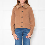 Marella Camel Jacket With Detachable Fur Collar