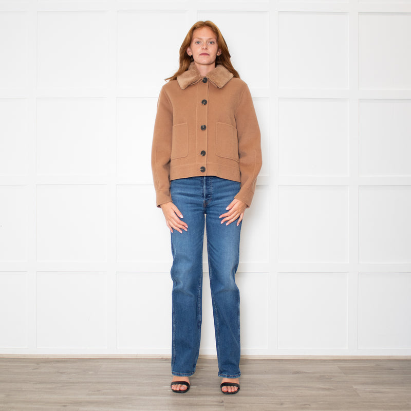 Marella Camel Jacket With Detachable Fur Collar