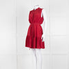 Saloni Red Silk Sleeveless Belted Dress
