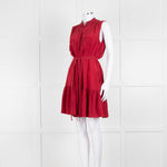 Saloni Red Silk Sleeveless Belted Dress