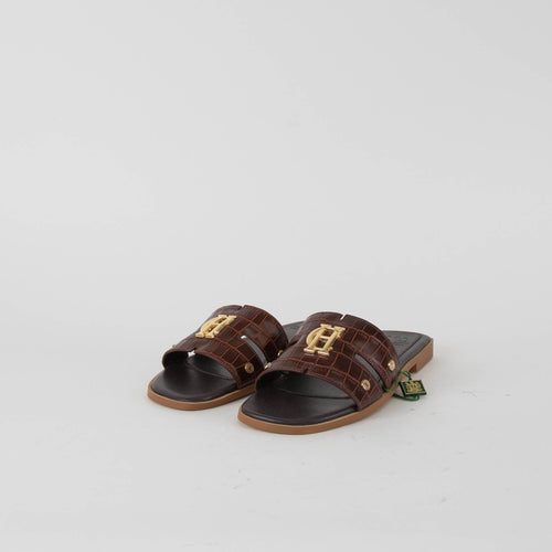 Holland & Cooper Chocolate Brown Monogram Slides