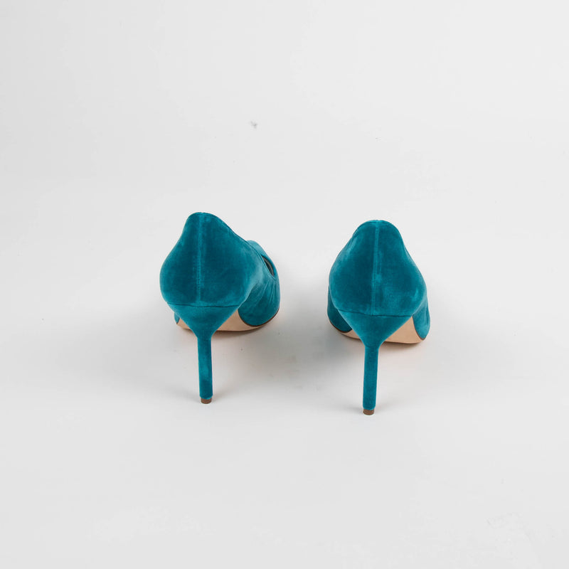Manolo Blahnik Dark Aquamarine Velvet Pointy Heeled Shoes