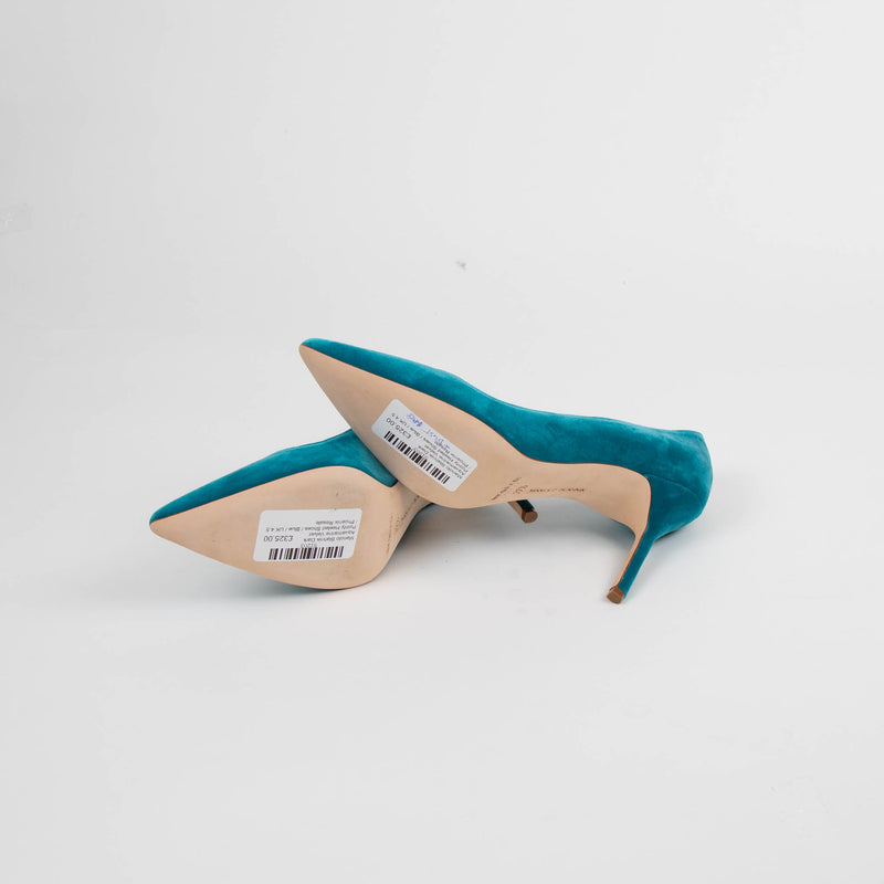 Manolo Blahnik Dark Aquamarine Velvet Pointy Heeled Shoes