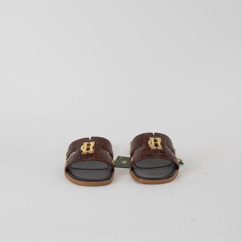 Holland & Cooper Chocolate Brown Monogram Slides