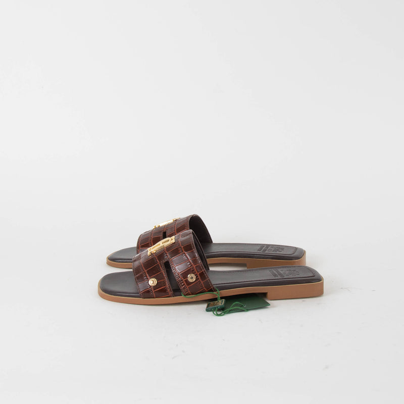 Holland & Cooper Chocolate Brown Monogram Slides