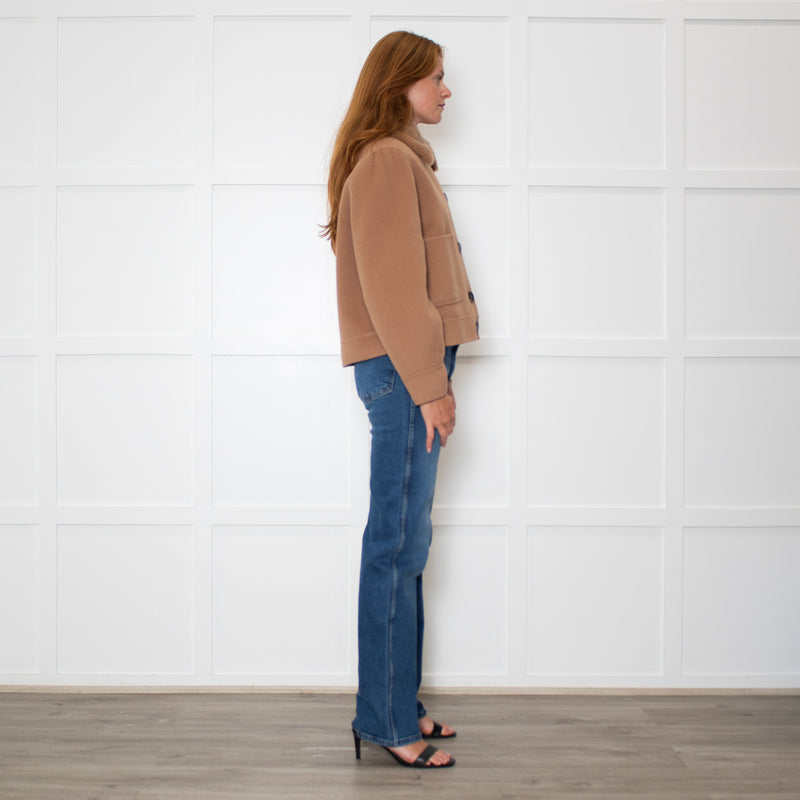 Marella Camel Jacket With Detachable Fur Collar