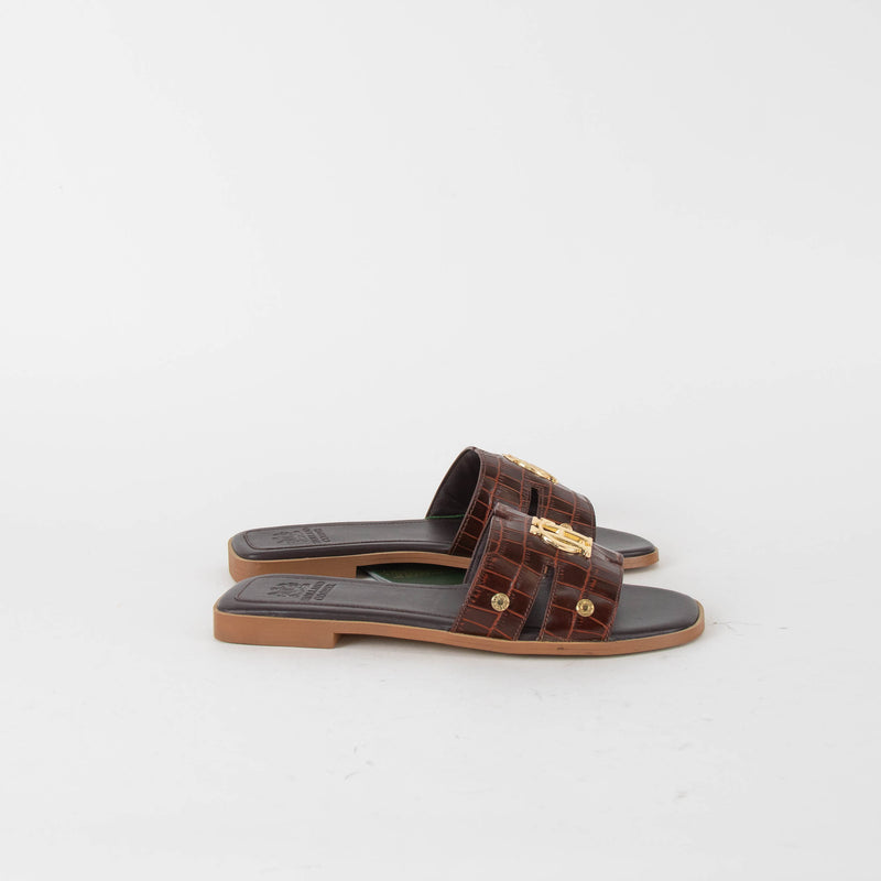 Holland & Cooper Chocolate Brown Monogram Slides