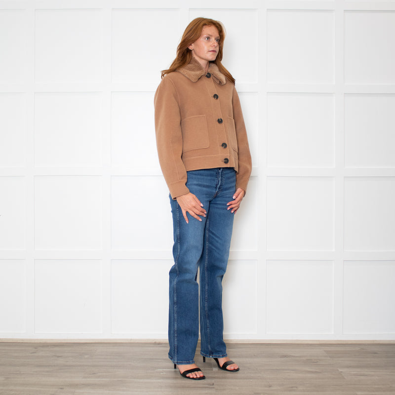 Marella Camel Jacket With Detachable Fur Collar
