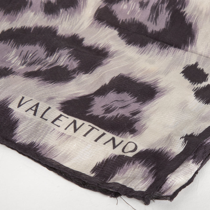 Valentino Sheer Grey and Purple Animal Print Scarf
