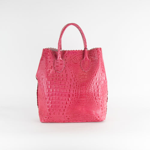 Furla Pink Croc Embossed Leather Tote Bag