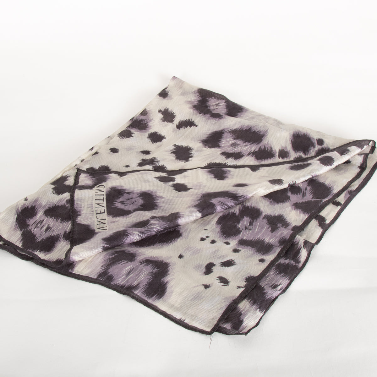 Valentino Sheer Grey and Purple Animal Print Scarf