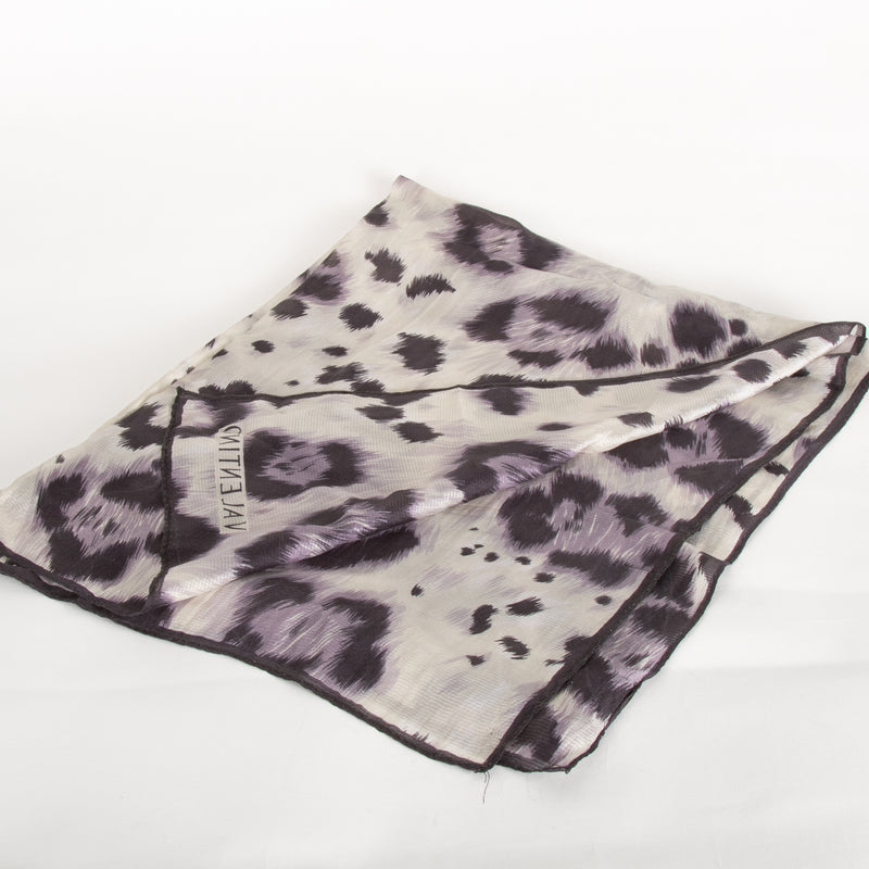 Valentino Sheer Grey and Purple Animal Print Scarf