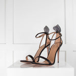 Aquazzura Black Bow Tie 75 Leather Crystal Sandals