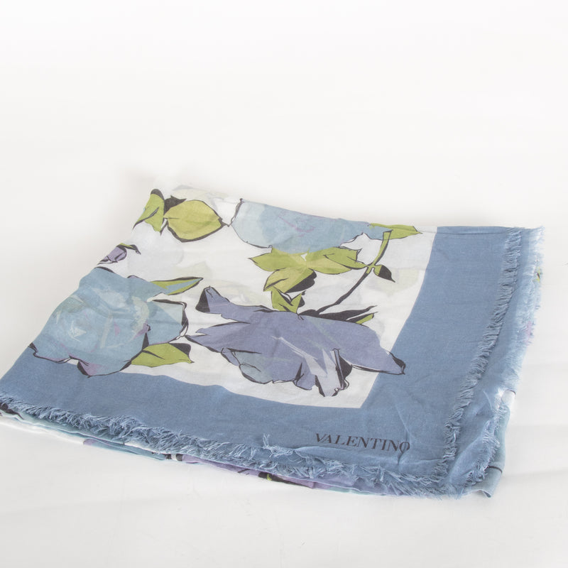 Valentino Blue Flower Print Sheer Scarf