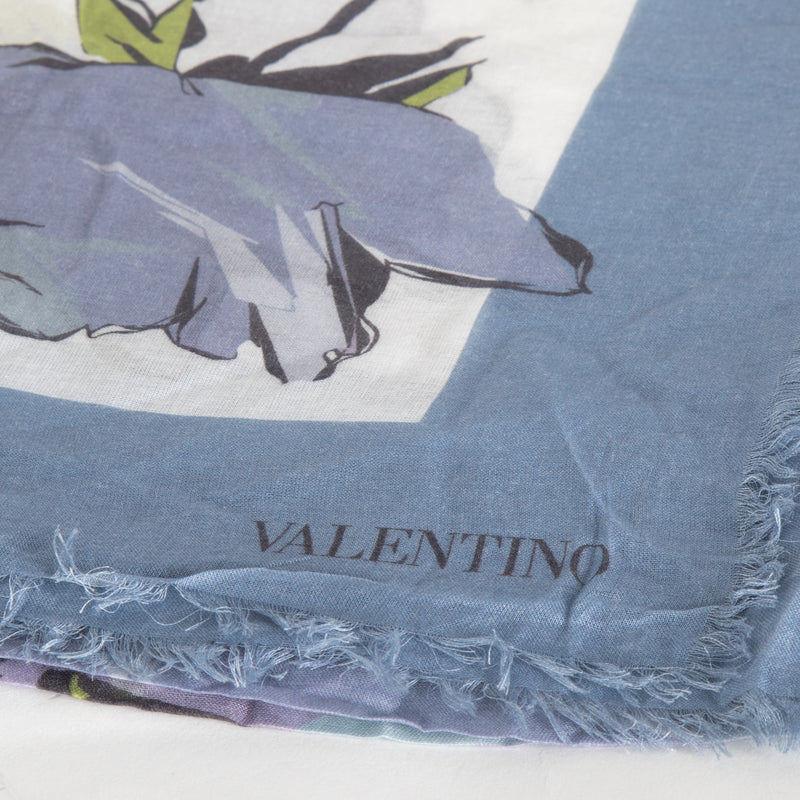 Valentino Blue Flower Print Sheer Scarf