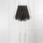 Self-Portrait Black Shorts Brown Stripe And Lace Hem