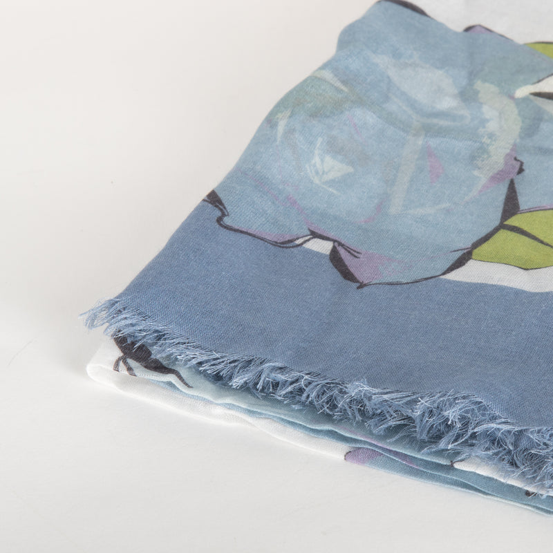 Valentino Blue Flower Print Sheer Scarf