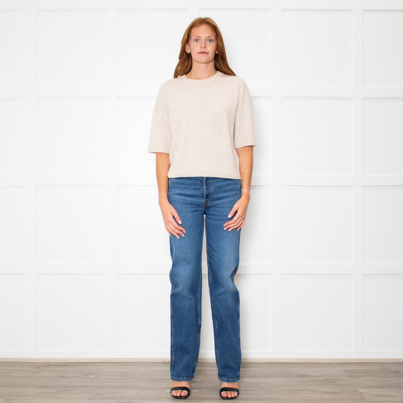 Me + Em Cream Cashmere Shortsleeve Roundneck Jumper