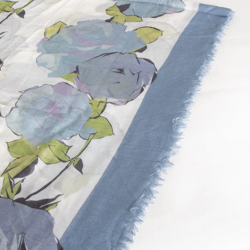 Valentino Blue Flower Print Sheer Scarf