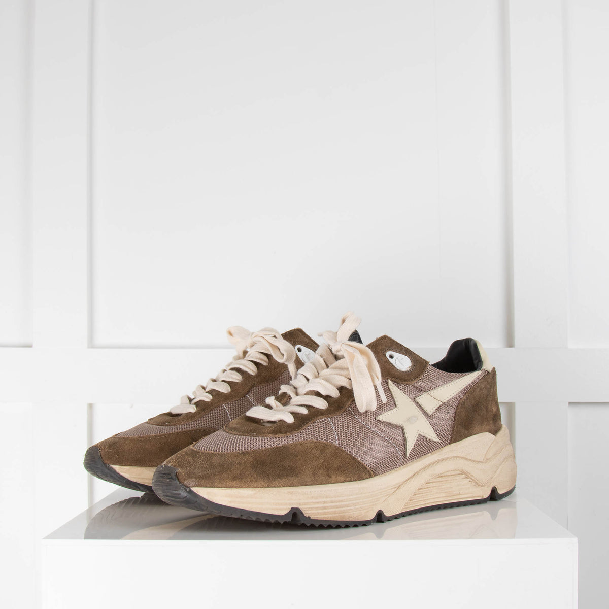 Golden Goose Khaki Running Sole Suede Trainers