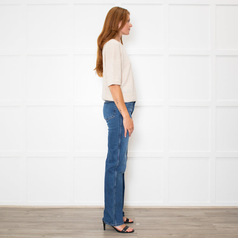Me + Em Cream Cashmere Shortsleeve Roundneck Jumper