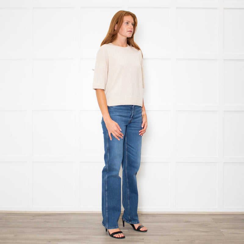 Me + Em Cream Cashmere Shortsleeve Roundneck Jumper