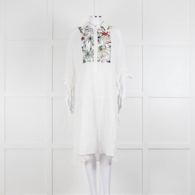 Bimba Y Lola White Cheesecloth Kaftan with Patterned Panel