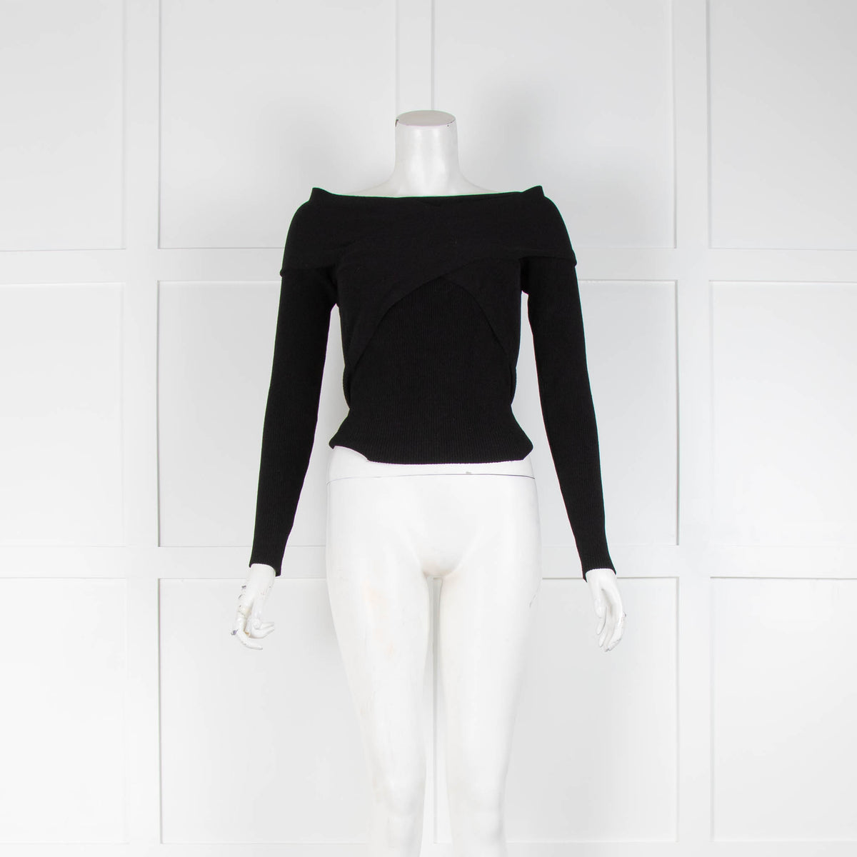Autumn Cashmere Wrap Front Black Rib Knit Top