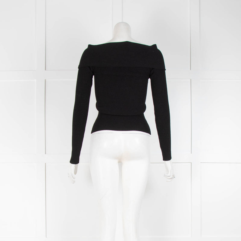Autumn Cashmere Wrap Front Black Rib Knit Top