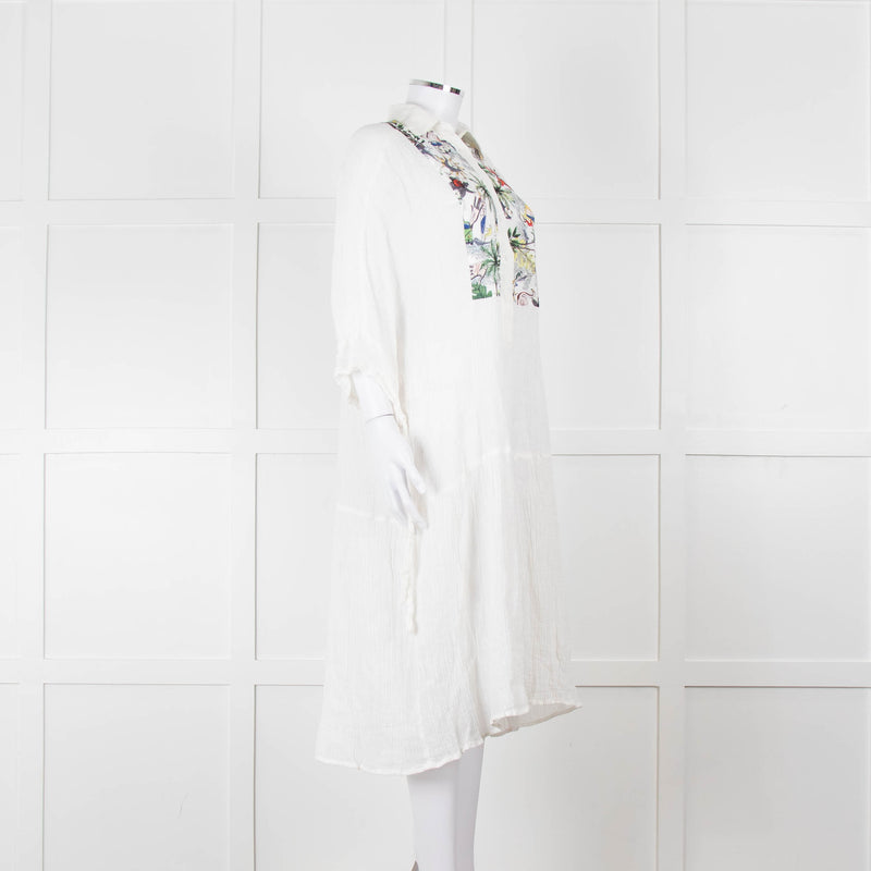 Bimba Y Lola White Cheesecloth Kaftan with Patterned Panel