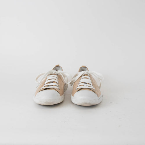 Prada Beige Patent Leather Lace Up Trainers