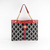 Gucci Black & White Boucle Wool Red Leather Trim Rajah Bag