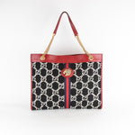 Gucci Black & White Boucle Wool Red Leather Trim Rajah Bag
