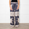 Malina Blue and Cream Bella Satin-Look Palazzo Woven Trousers