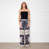 Malina Blue and Cream Bella Satin-Look Palazzo Woven Trousers