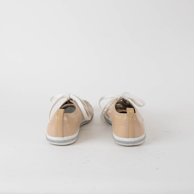 Prada Beige Patent Leather Lace Up Trainers