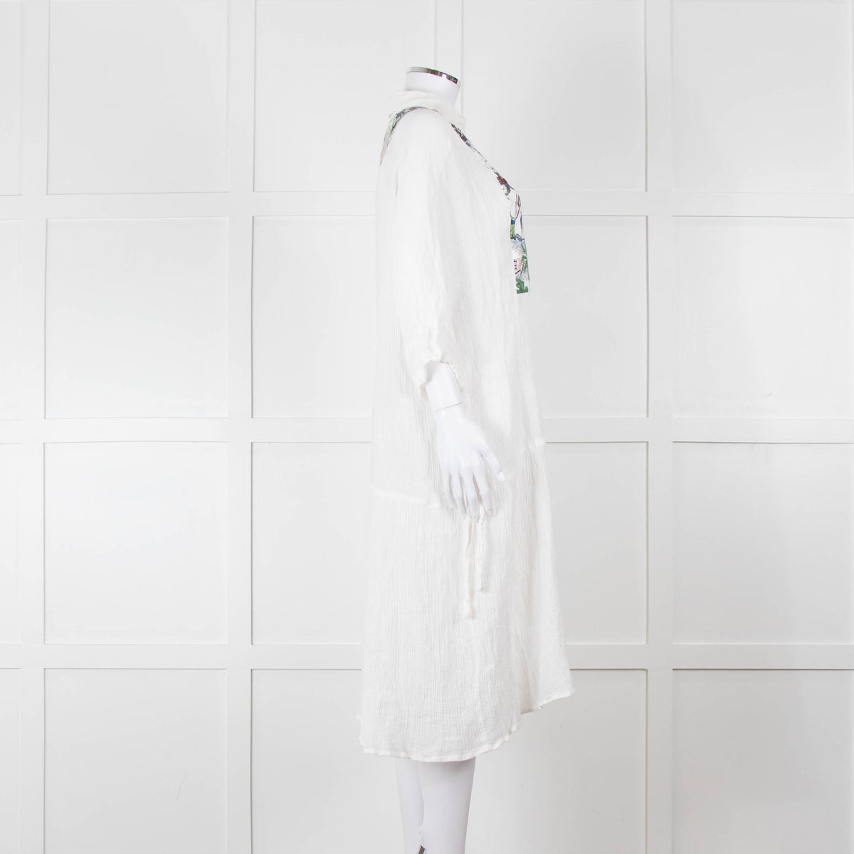 Bimba Y Lola White Cheesecloth Kaftan with Patterned Panel