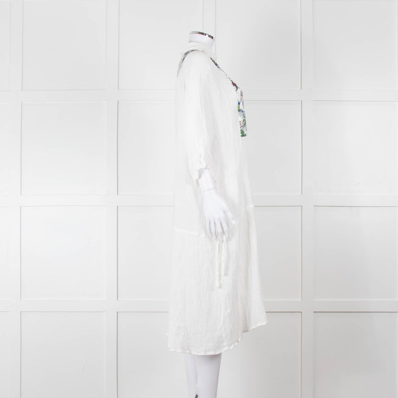 Bimba Y Lola White Cheesecloth Kaftan with Patterned Panel
