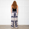 Malina Blue and Cream Bella Satin-Look Palazzo Woven Trousers
